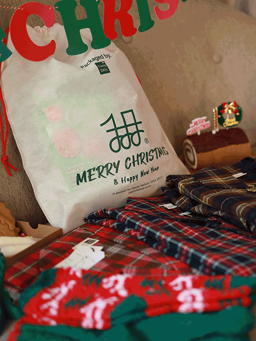 [크리스마스선물세트+선물포장][1벌구성] &#039;따뜻한 겨울이길&#039; 체크기모 남여 순면잠옷 파자마